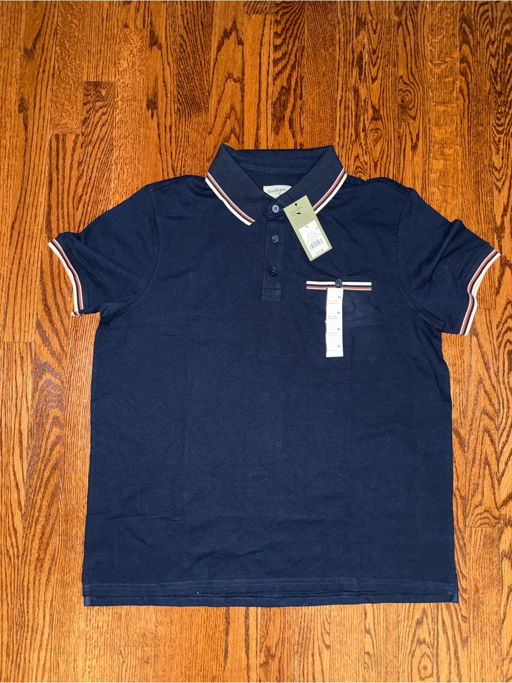 Goodfellow & Co Navy Polo with White and Red Stripe Trim